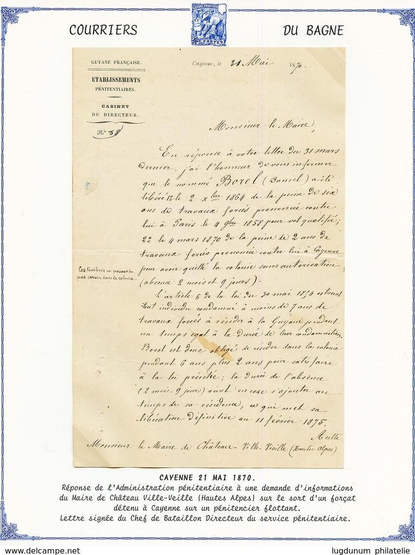 COURRIERS Du BAGNE : 1873 Lettre Du BAGNE De CAYENNE Pour La FRANCE. On Joint Une Seconde Lettre Du BAGNE De CAYENNE (te - Other & Unclassified