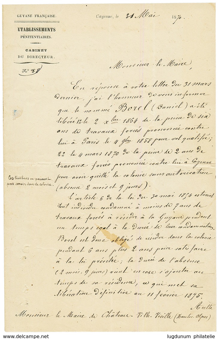 COURRIERS Du BAGNE : 1873 Lettre Du BAGNE De CAYENNE Pour La FRANCE. On Joint Une Seconde Lettre Du BAGNE De CAYENNE (te - Otros & Sin Clasificación