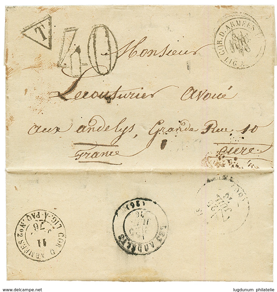 "Bagnard Interné à L' ILE Du SALUT" : 1876 CORR D' ARMEES LIG. A PAQ FR N°2 + Taxe 40 D.T Sur Lettre Avec Texte Daté "IL - Otros & Sin Clasificación