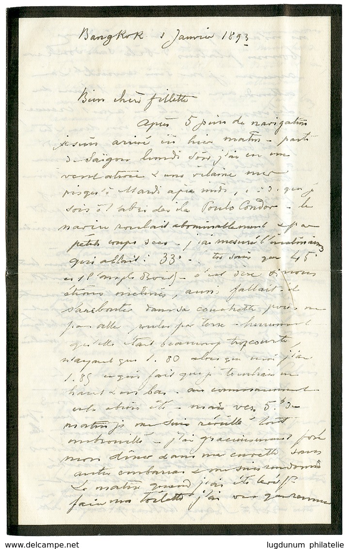 "SIAM Via SAIGON" : 1893 COLONIES GENERALES 25c Obl. SAIGON Sur Enveloppe Avec Texte Daté "BANGKOK" Pour PARIS. RARE. Su - Otros & Sin Clasificación