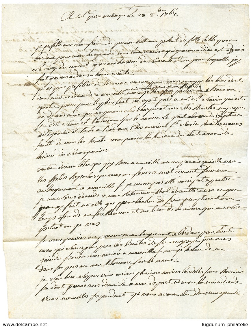 PETITE POSTE DE BORDEAUX : 1767 Marques De La PETITE POSTE De BORDEAUX Sur Lettre De MARTINIQUE. TTB. - Other & Unclassified