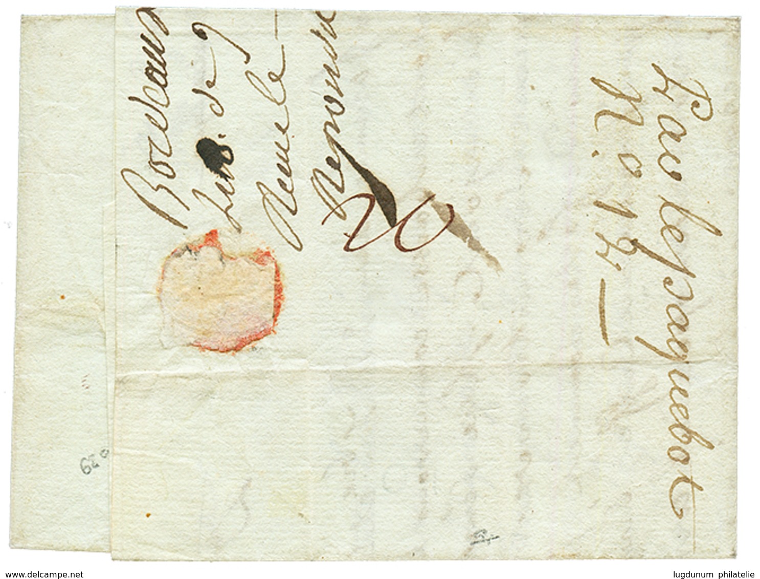 1787 PAQUEBOT + BORDEAUX + COL. BORDEAUX Rond Annulé Par Le Cachet Linéaire BORDEAUX Sur Lettre Avec Texte De BORDEAUX P - Otros & Sin Clasificación