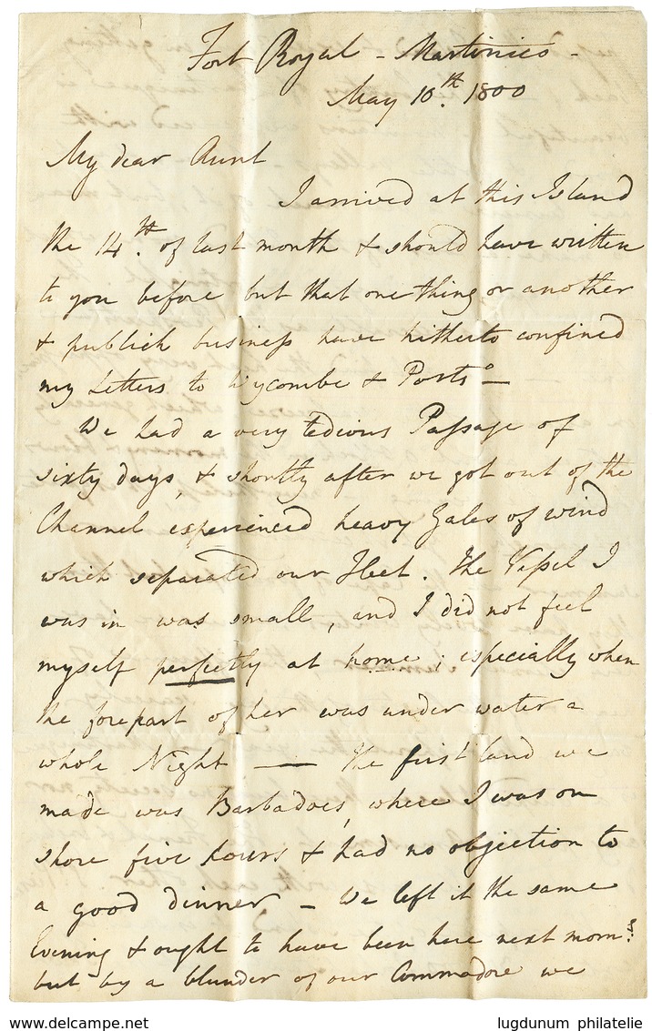 SECONDE OCCUPATION ANGLAISE : 1800 PORTSMOUTH SHIP LETTER Sur Lettre Avec Texte Daté "FORT ROYAL - MARTINICO" Pour L' AN - Other & Unclassified