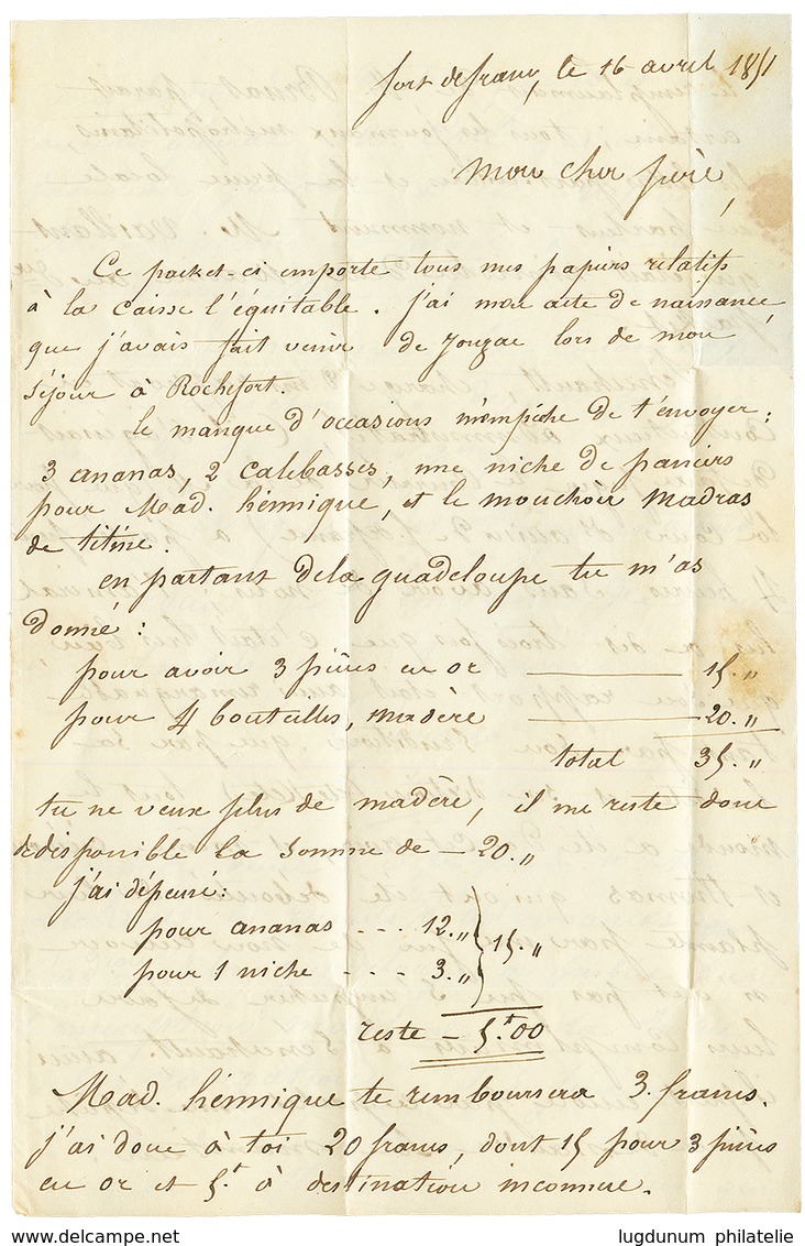 1851 FORT DE FRANCE MARTINIQUE + Taxe 4 Anglaise Rouge Sur Lettre Pour La GUADELOUPE. Verso, Cachet Anglais MARTINIQUE ( - Otros & Sin Clasificación