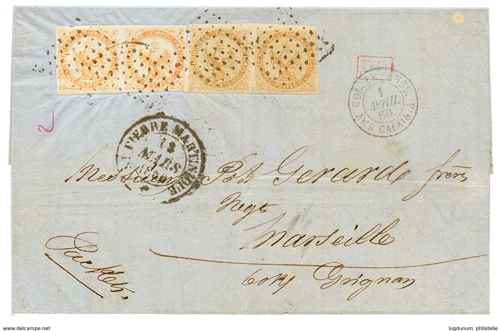 1860 AIGLE Paire 10c + Paire Du 40c, Tous TTB Margés Sur Lettre De ST PIERRE MARTINIQUE Pour La FRANCE. TTB. - Altri & Non Classificati