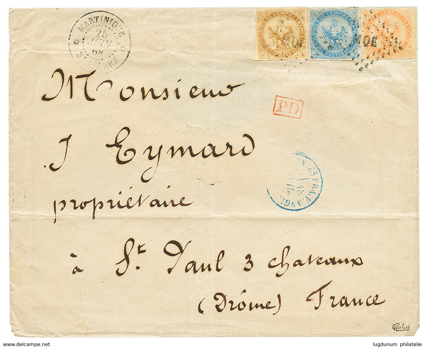 1868 AIGLE 10c + 20c + 40c Obl. MQE + MARTINIQUE ST PIERRE Sur Env. Pour La FRANCE. Signé CALVES. TB. - Altri & Non Classificati