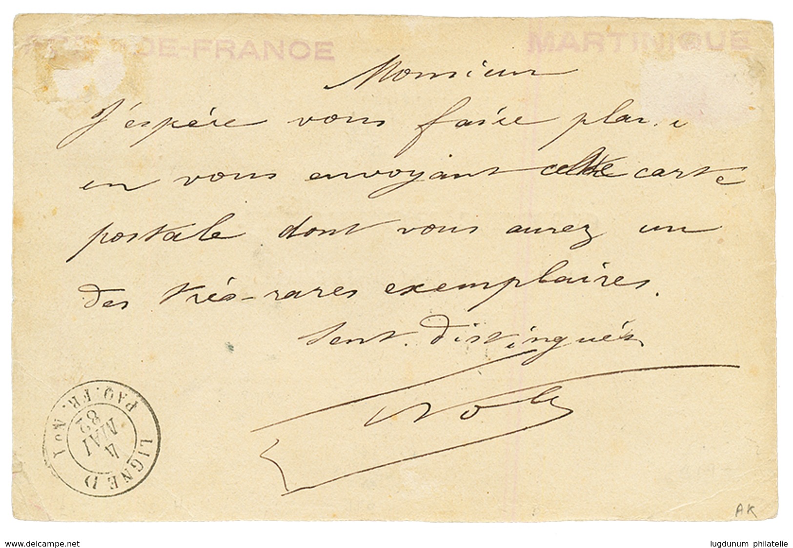 1882 CG Paire Du 5c CERES Obl. FORT DE FRANCE MARTINIQUE Sur CARTE PRECURSEUR Pour La FRANCE. RARE. TTB. - Altri & Non Classificati