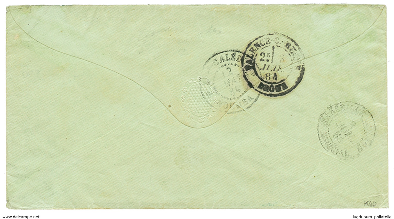 "DUMBEA" : 1884 CG 25c Obl. Cachet Trés Rare POSTES DUMBEA En Bleu (frappe Lègère) Sur Enveloppe Pour La FRANCE. Cote Yv - Otros & Sin Clasificación