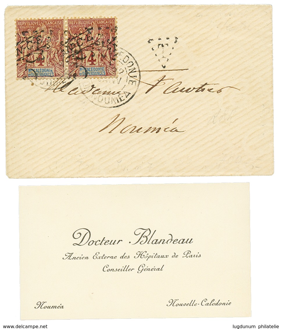 Paire Du 4c TAXE (n°7) Sur Enveloppe (+ Carte De Visite) De NOUMEA. Rare. Cote 810€. TB. - Otros & Sin Clasificación