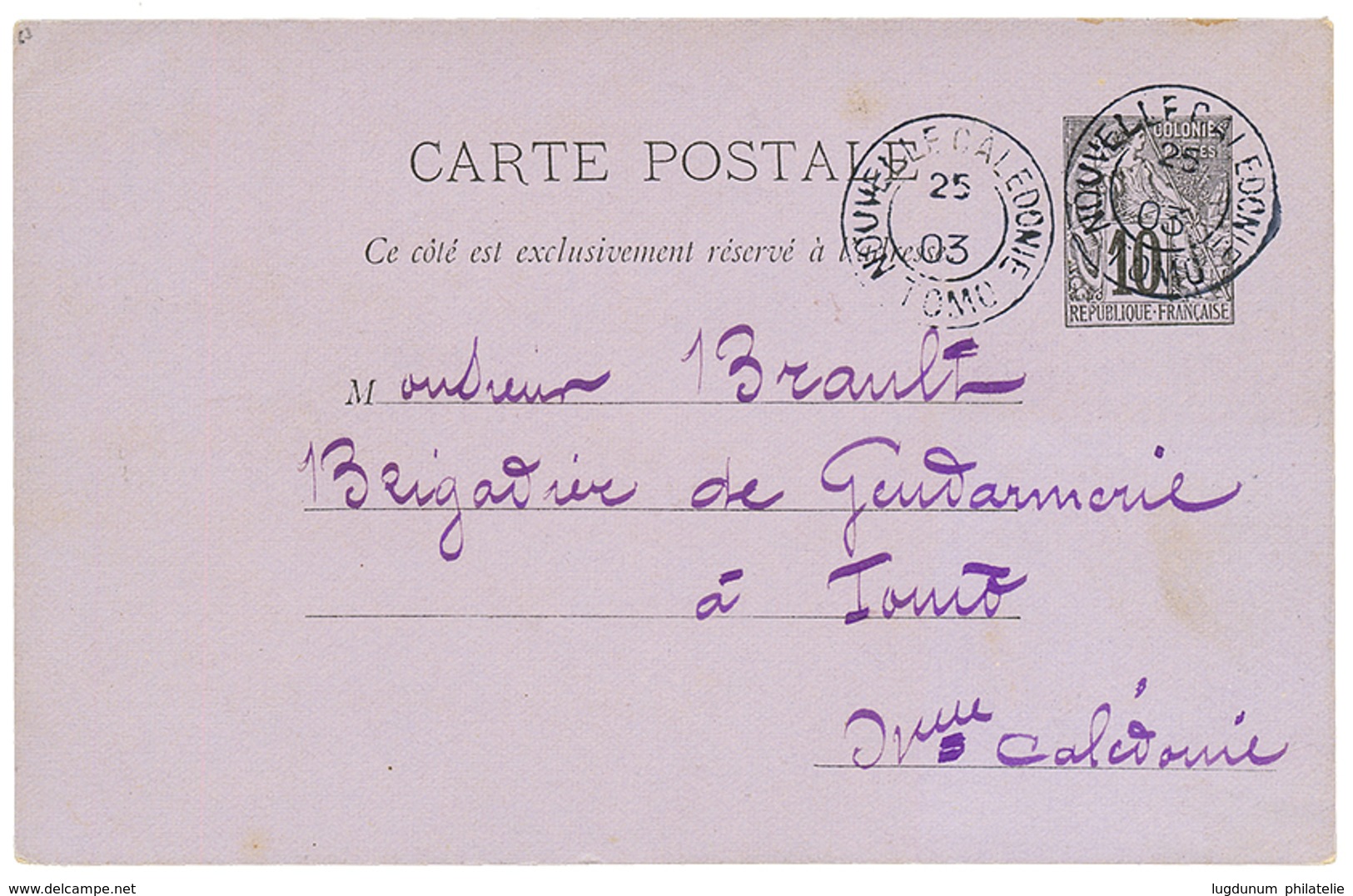 "TOMO" : 1903 COLONIES GENERALES Entier 10c Obl. NLLE CALEDONIE TOMO. Bureau RARE. TTB. - Otros & Sin Clasificación