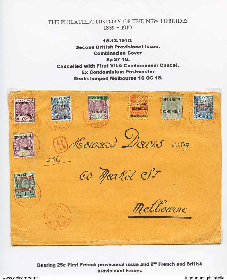 1918 25c (x2)+ 50c + 5d (x2) + 6d + 1 SHILLING Obl. VILA NEW HEBRIDES Sur Enveloppe RECOMMANDE Pour L' AUSTRALIE. Combin - Otros & Sin Clasificación