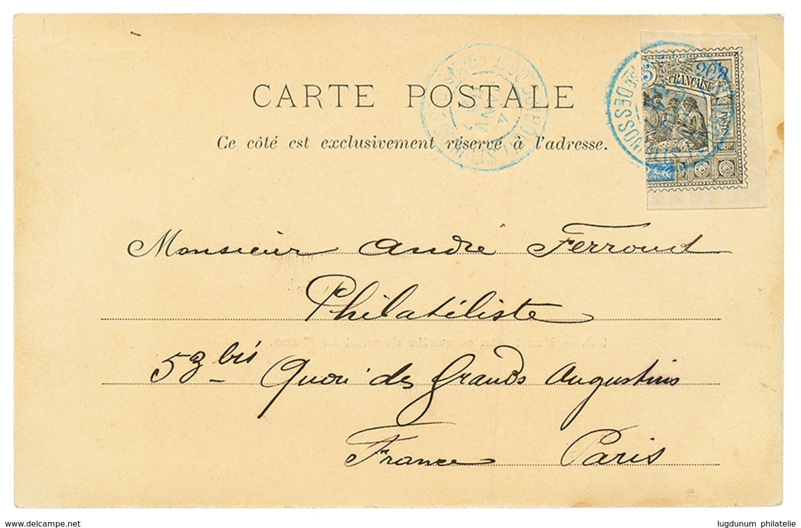 1903 Timbre Coupé Moitié Droite (n°54b) Obl. DJIBOUTI Sur Carte Pour PARIS. Cote 400€. TTB. - Otros & Sin Clasificación