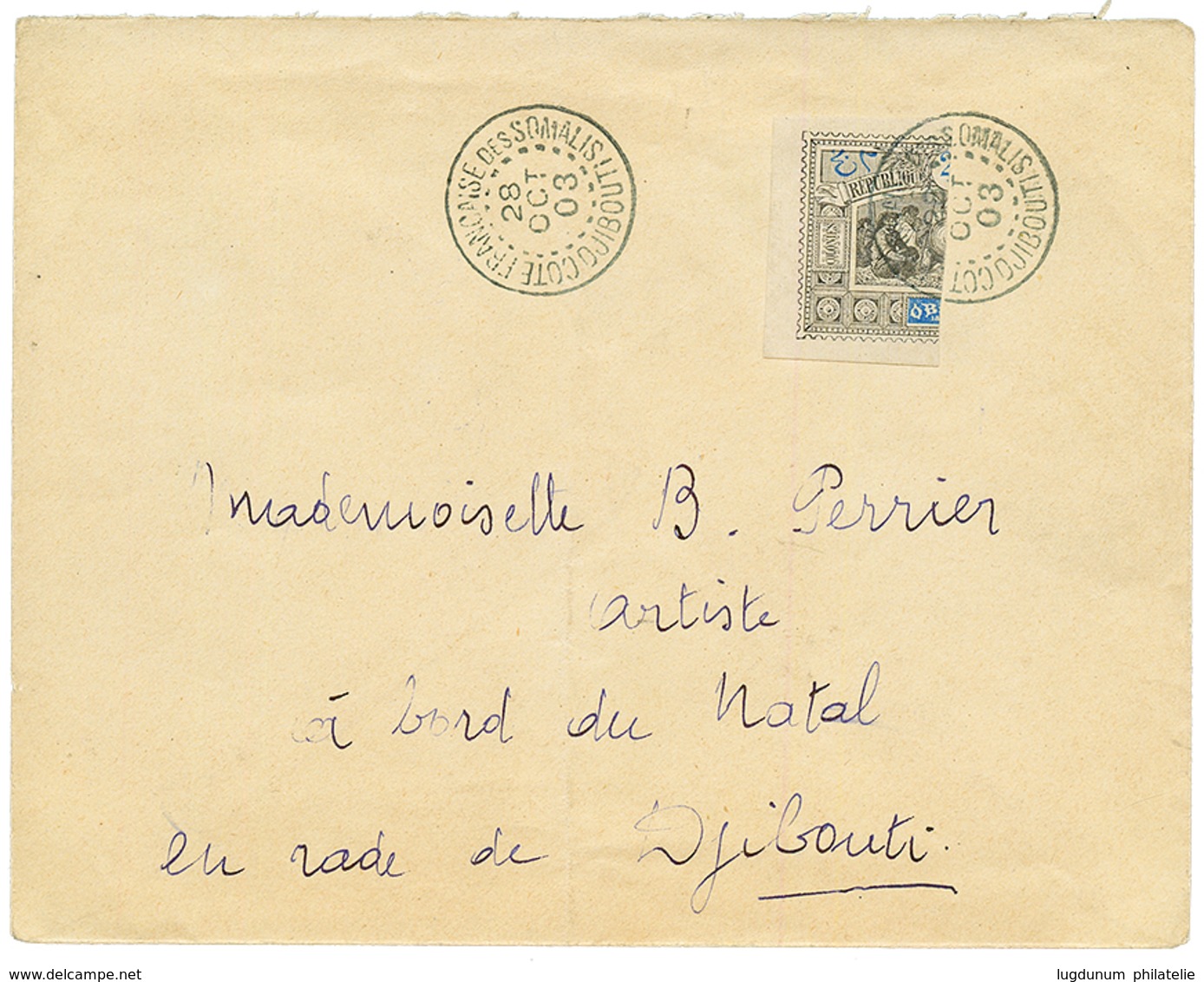 1903 Timbre Coupé Moitié Gauche (n°54a) Obl. DJIBOUTI Sur Env. Pour Le Navire "NATAL". Superbe. - Other & Unclassified