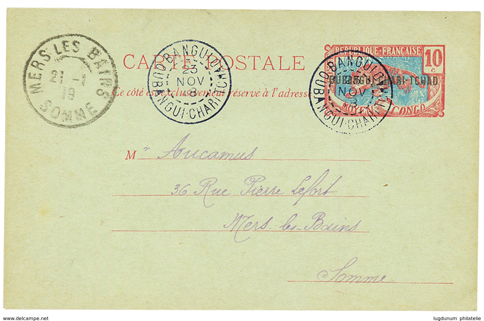 OUBANGUI : 1918 Entier Postal 10c Obl. BANGUI OUBANGUI CHARI TCHAD Pour La FRANCE. Rare. Superbe. - Autres & Non Classés