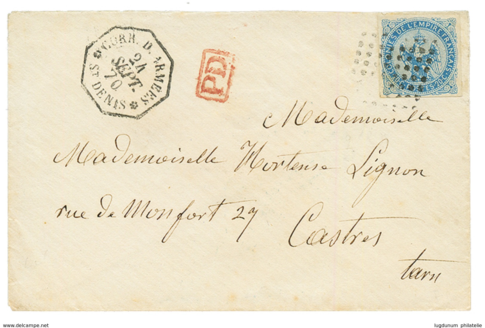 1870 20c AIGLE TTB Margé + CORR. D' ARMEES ST DENIS Sur Lettre Pour La FRANCE. Superbe Qualité. - Other & Unclassified