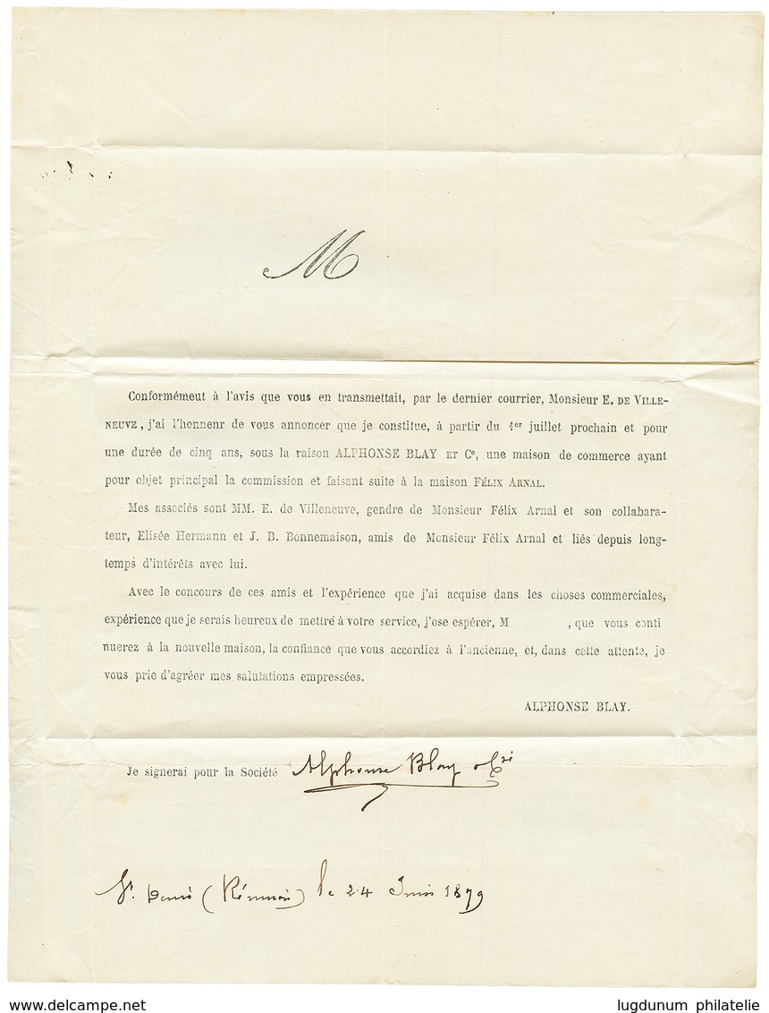 "Tarif IMPRIME" : 1879 CG 5c SAGE TB Margé Obl. REUNION ST DENIS Sur IMPRIME Complet Avec Texte Daté ST DENIS Pour BORDE - Otros & Sin Clasificación