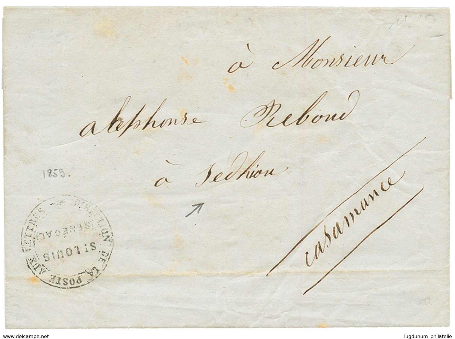 "POSTE AUX LETTRES Pour SEDHIOU" : 1859 DIRECTION DE LA POSTE AUX LETTRES/ ST LOUIS Sur Lettre Avec Texte De ST LOUIS Po - Otros & Sin Clasificación