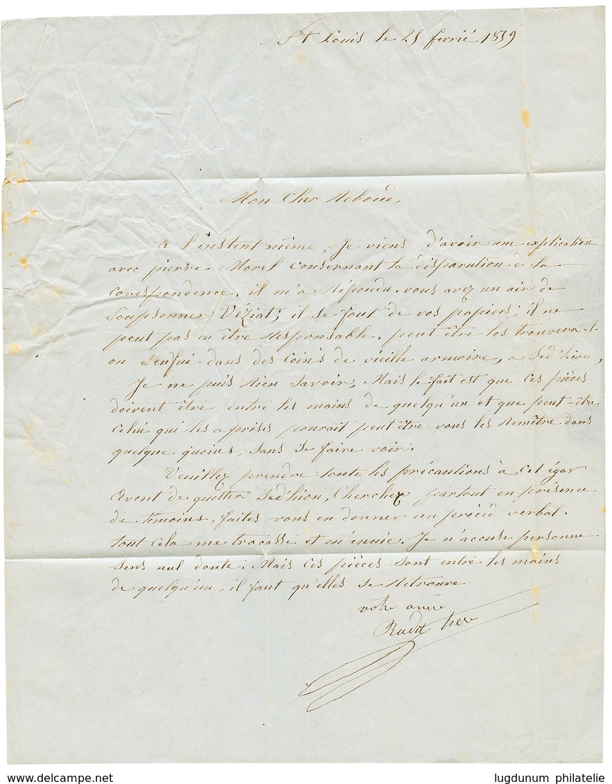 "POSTE AUX LETTRES Pour SEDHIOU" : 1859 DIRECTION DE LA POSTE AUX LETTRES/ ST LOUIS Sur Lettre Avec Texte De ST LOUIS Po - Otros & Sin Clasificación