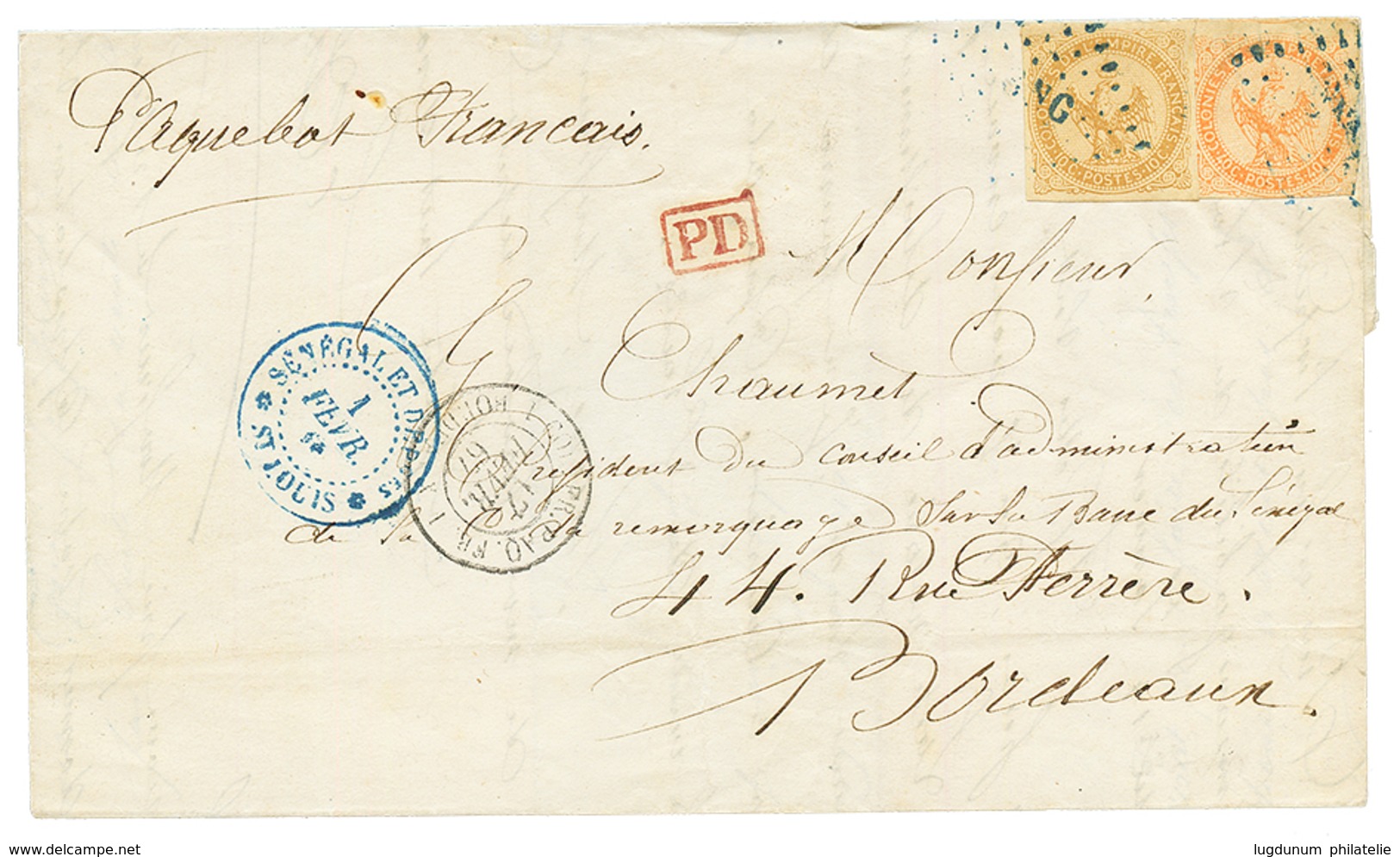 1867 AIGLE 10c + 40c Obl. SNG + SENEGAL ET DEP. ST LOUIS Sur Lettre Pour La FRANCE. Superbe. - Otros & Sin Clasificación