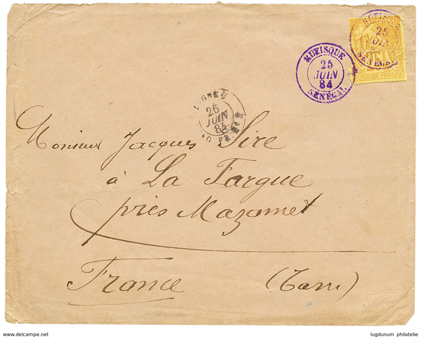 1884 COLONIES GENERALES 25c Obl. RUFISQUE SENEGAL En Violet Sur Enveloppe Pour La FRANCE. Superbe. - Other & Unclassified