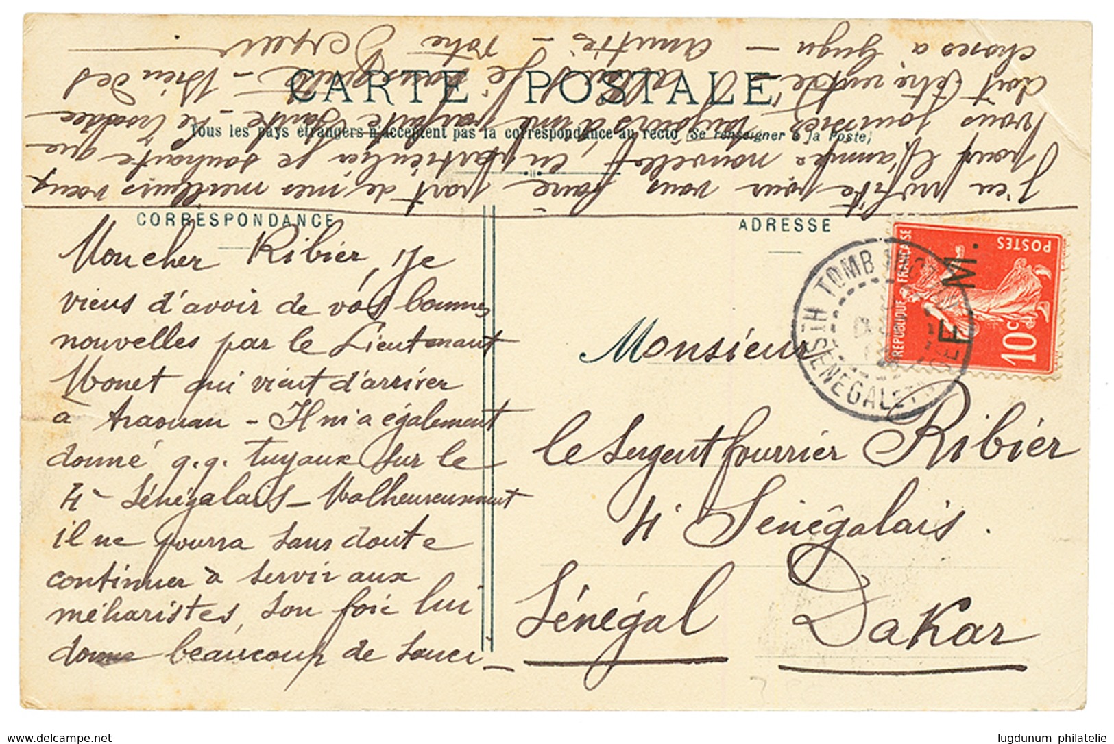 F.M 10c Obl. TOMBOUCTOU HT SENEGAL ET NIGER Sur Carte Pour DAKAR (SENEGAL). TTB. - Otros & Sin Clasificación