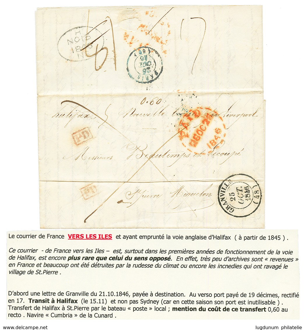 1846 T.14 GRANVILLE + "0.60" Manuscrit + PD Sur Lettre Via HALIFAX Pour ST PIERRE ET MIQUELON. Très Rare Dans Ce Sens. S - Otros & Sin Clasificación