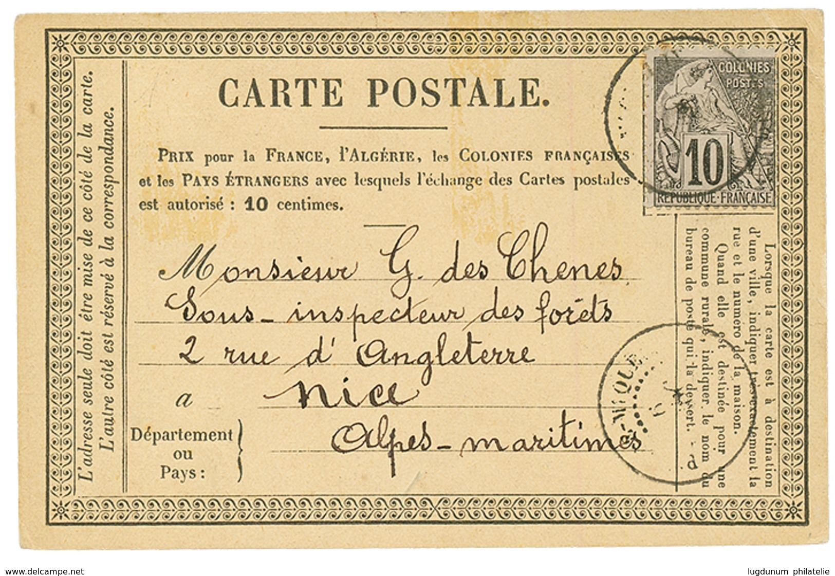 1885 CG 10c Obl. ST PIERRE ET MIQUELON Sur CARTE PRECURSEUR Pour NICE. TB. - Otros & Sin Clasificación