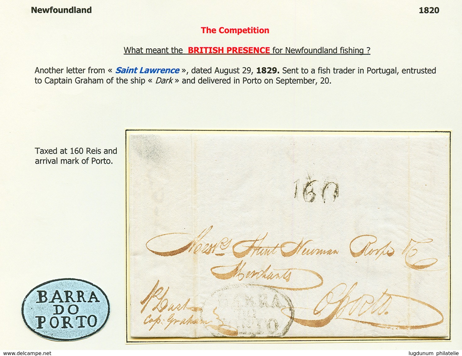 1829 Cachet Portugais BARRA DO PORTO Sur Lettre Avec Texte SAINT LAURENCE (NEWFOUNDLAND) Pour PORTO. Texte Sur La GRANDE - Other & Unclassified