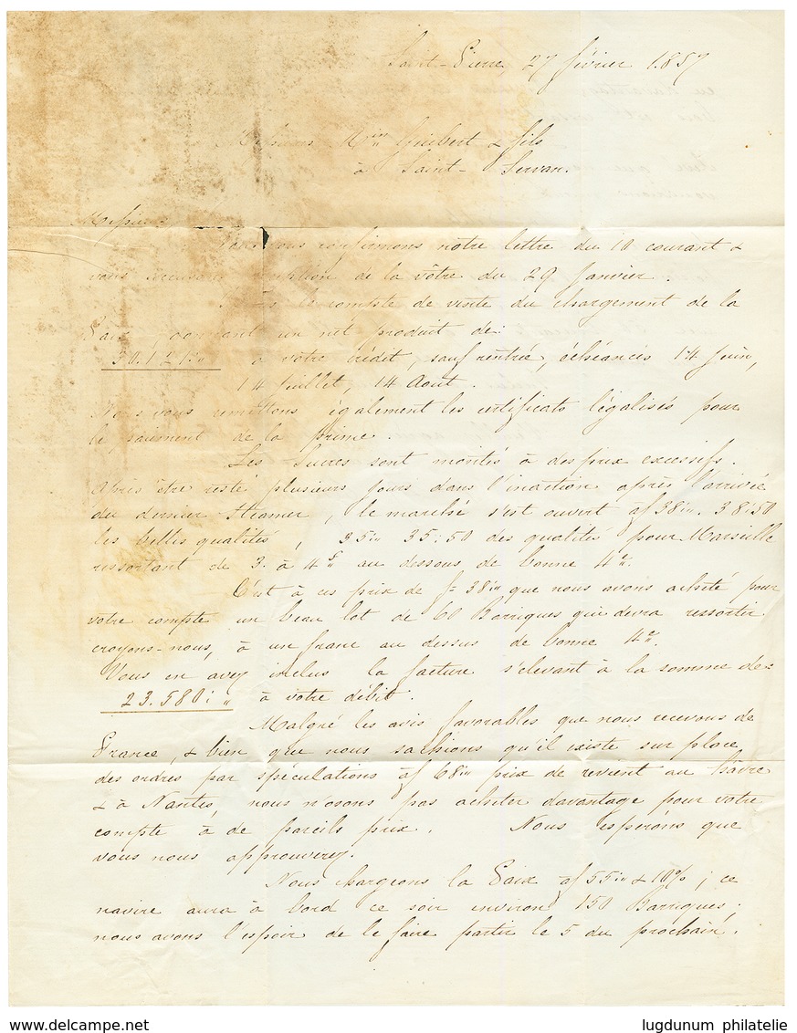 1857 COLONIES FRA LE HAVRE + OUTRE-MER LE HAVRE + Taxe 18 Sur Lettre Avec Texte (pd) Daté ST PIERRE Pour ST SERVAN. Comb - Other & Unclassified