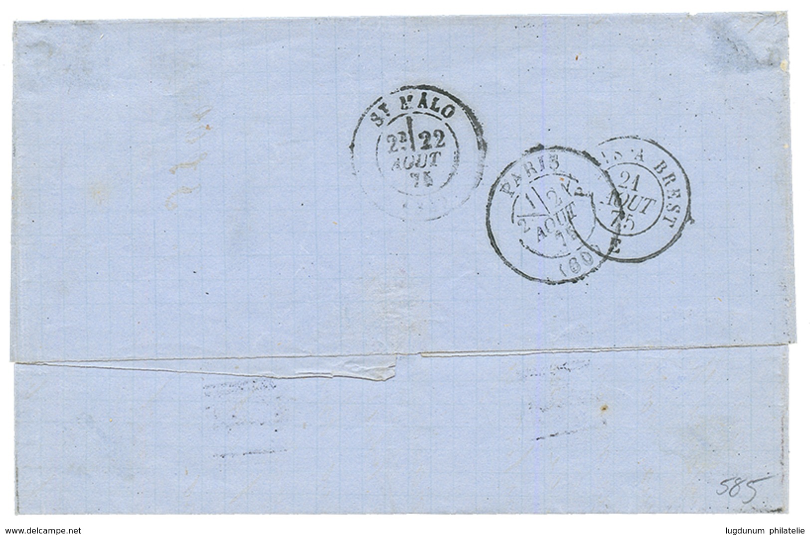 1875 CG 80c CERES(pd) Obl. SPM + ST PIERRE ET MIQUELON Sur Lettre Pour ST MALO. TB. - Other & Unclassified