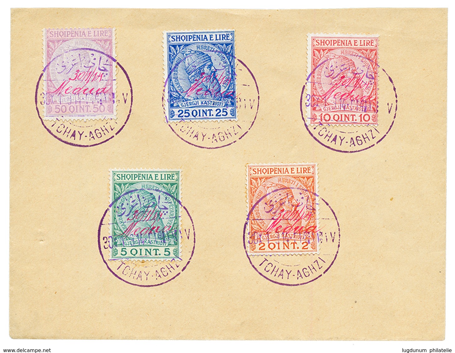 ALBANIA 5 Stamps Overprint "30/1/14 MEDUA" In Red Canc. TCHAY-AGHZI On Envelope. Vvf. - Albanien