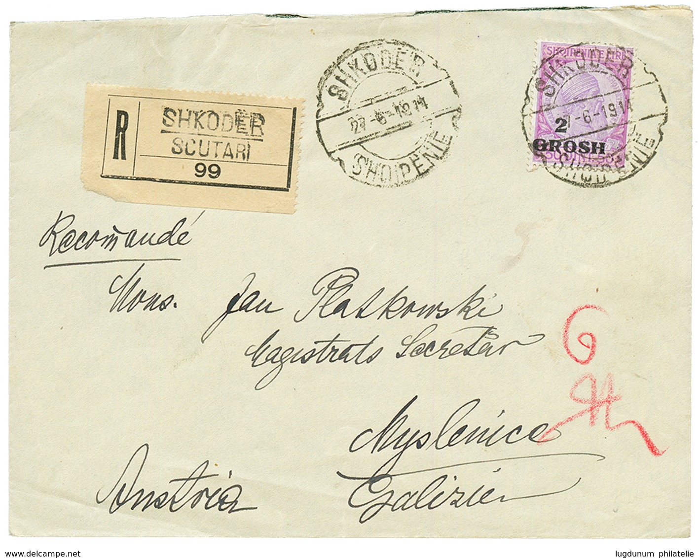 1914 2 GR. Canc. SHKODRE SCUTARI On REGISTERED Envelope To AUSTRIA. Superb. - Albanie