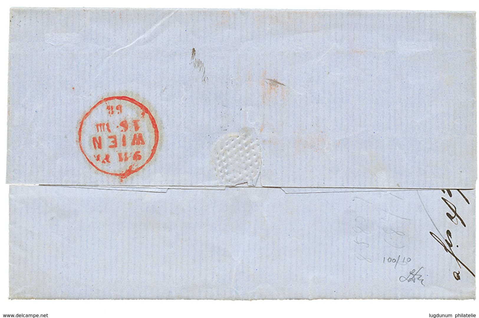 1868 ALEXANDRIEN + "20" Tax Marking In Blue On Entire Letter Via TRIESTE To AUSTRIA. Superb. - Oriente Austriaco