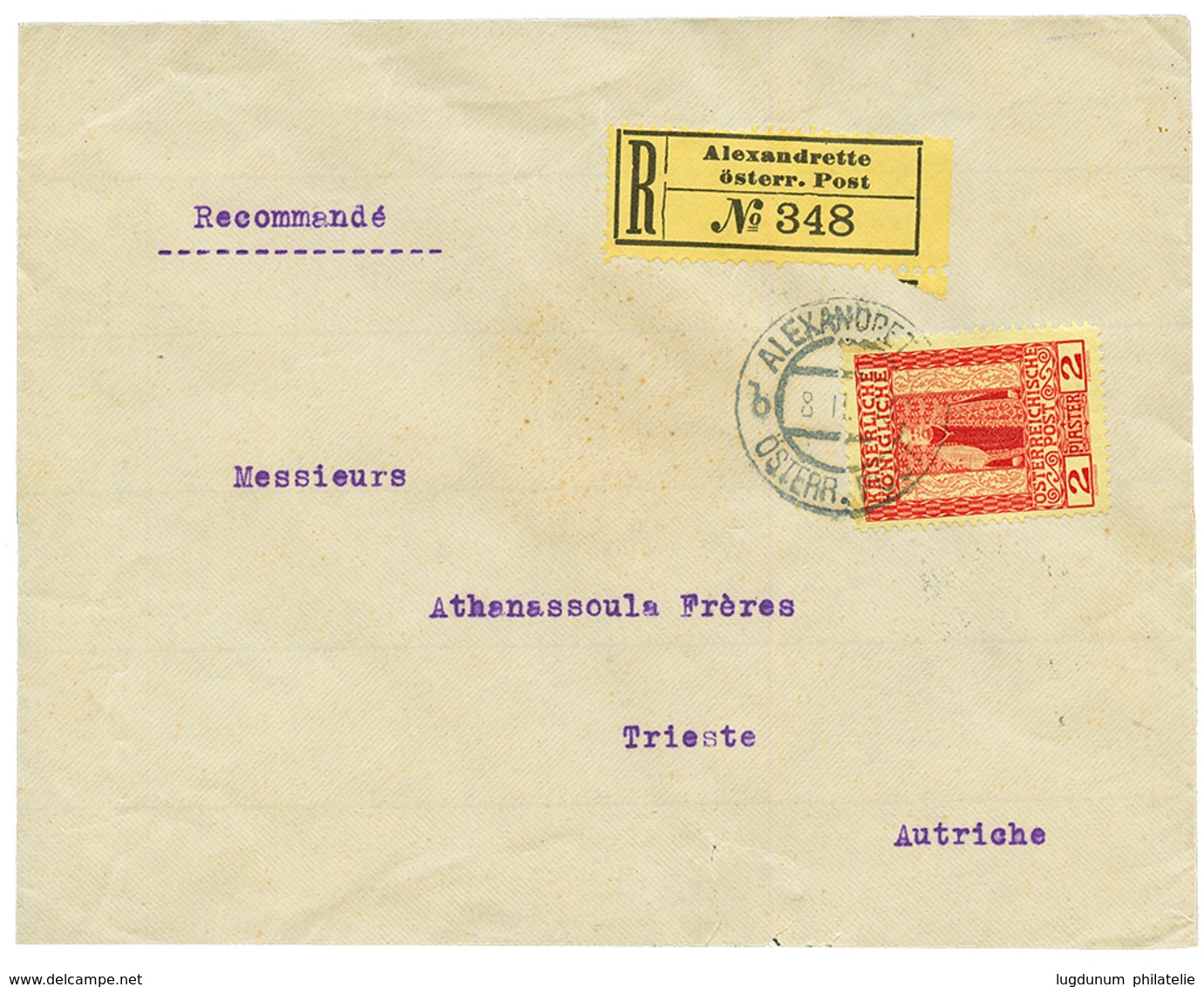 ALEXANDRETTE SYRIA : 2P Canc. ALEXANDRETTE On REGISTERED Envelope To TRIESTE. Scarce. Vvf. - Oriente Austriaco