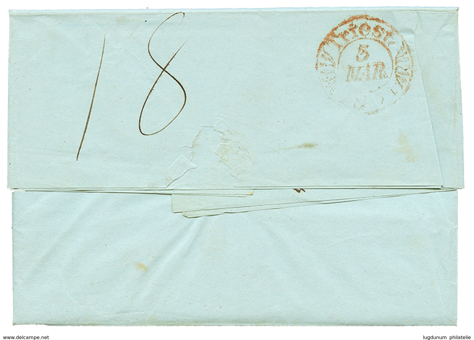 "CANEA" : 1851 CANEA/FEB.8 + FRANCA On DISINFECTED Entire Letter To TRIESTE. Vvf. - Oriente Austriaco