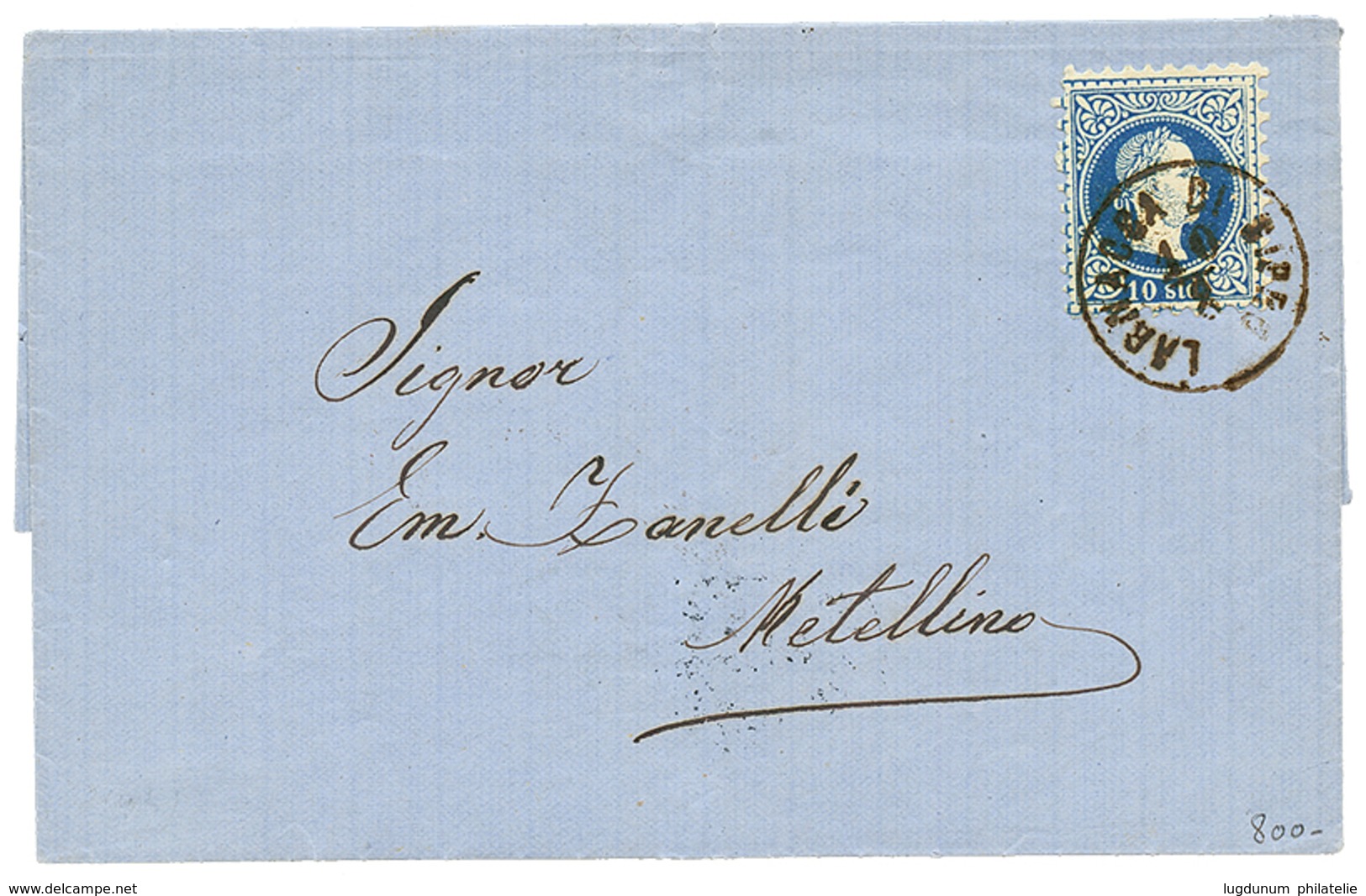 CYPRUS : 1875 10 SOLDI Canc. LARNACA DI CIPRO On Entire Letter To METELINE. Verso, LLOYD SMIRNE. Superb. - Eastern Austria