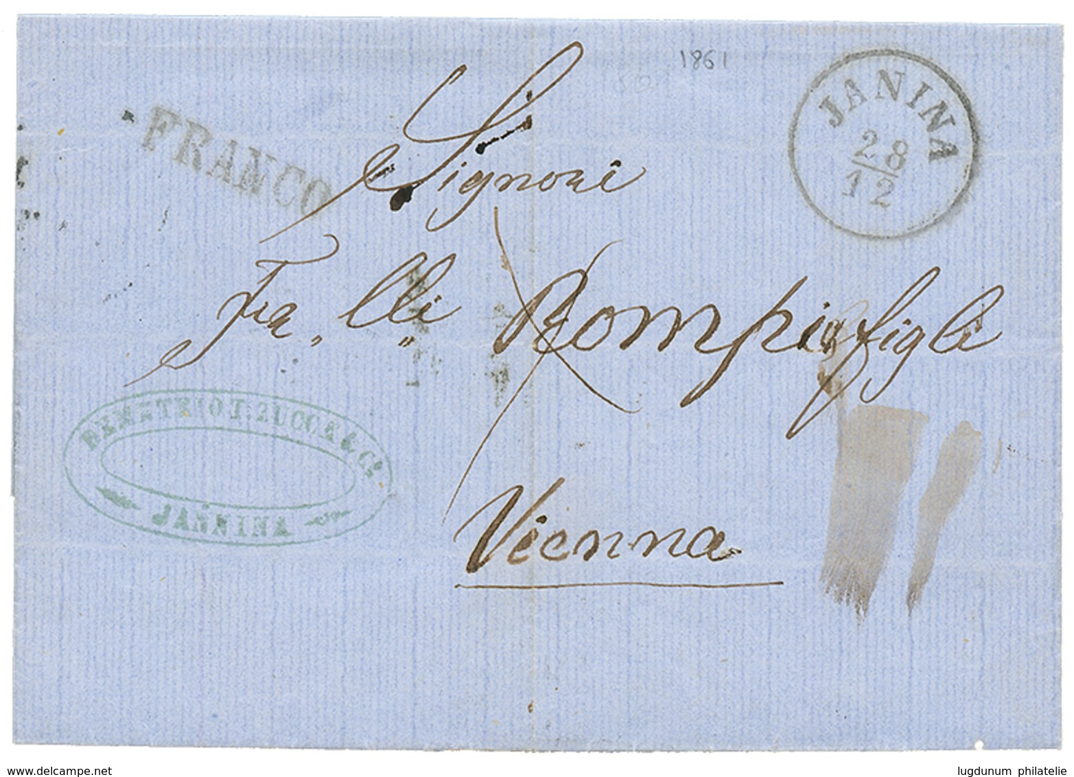 "JANINA" : 1861 JANINA + FRANCO On Entire Letter To VIENNA. Superb. - Eastern Austria