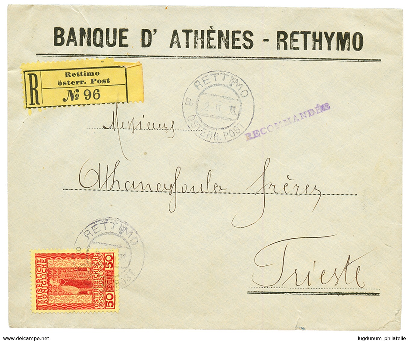 RETTIMO : 1913 2P Canc. RETTIMO On REGISTERED Envelope To TRIESTE. Vvf. - Oriente Austriaco