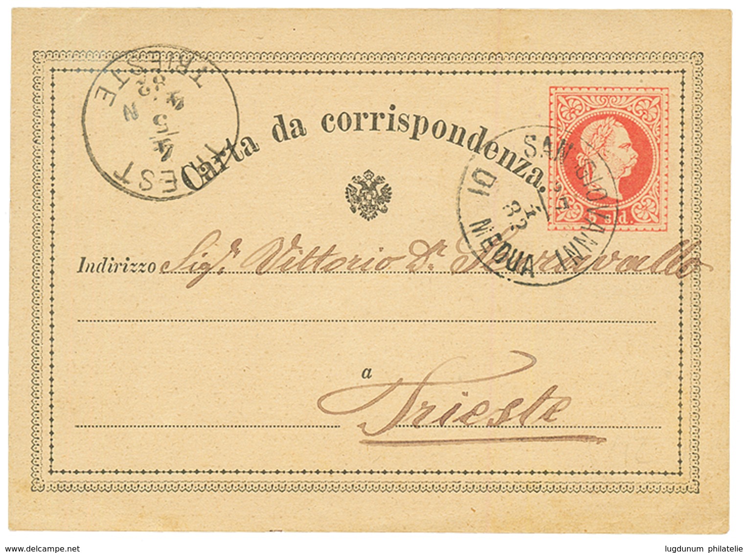 "SAN GIOVANI DI MEDUA - ALBANIA" : 1882 P./Stat 5s Canc. SAN GIOVANI DI MEDUA To TRIESTE. RARE. Superb. - Eastern Austria