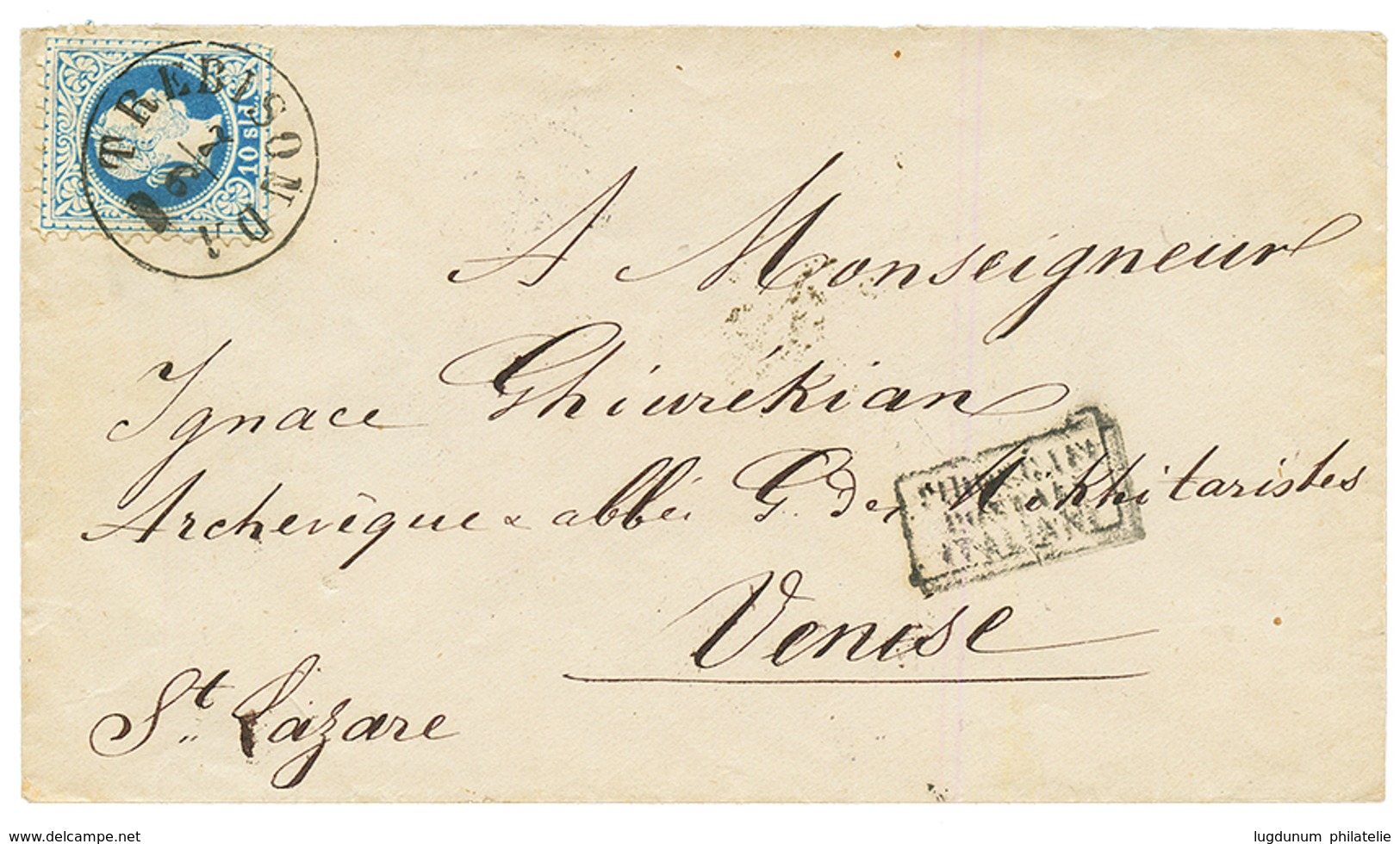 "TREBIZONDE" : 1877 10s Canc. TREBIZONDA + PIROSCAFI/ POSTALI/ ITALIANI On Cover To VENEZIA (ITALY). Vvf. - Eastern Austria