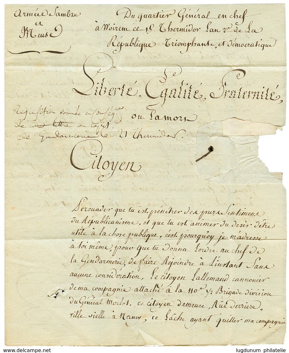 An 2 ARMEE DE SAMBRE / ET MEUSE On Entire Letter Datelined "VOIREM" To NANCY. Vf. - Autres & Non Classés