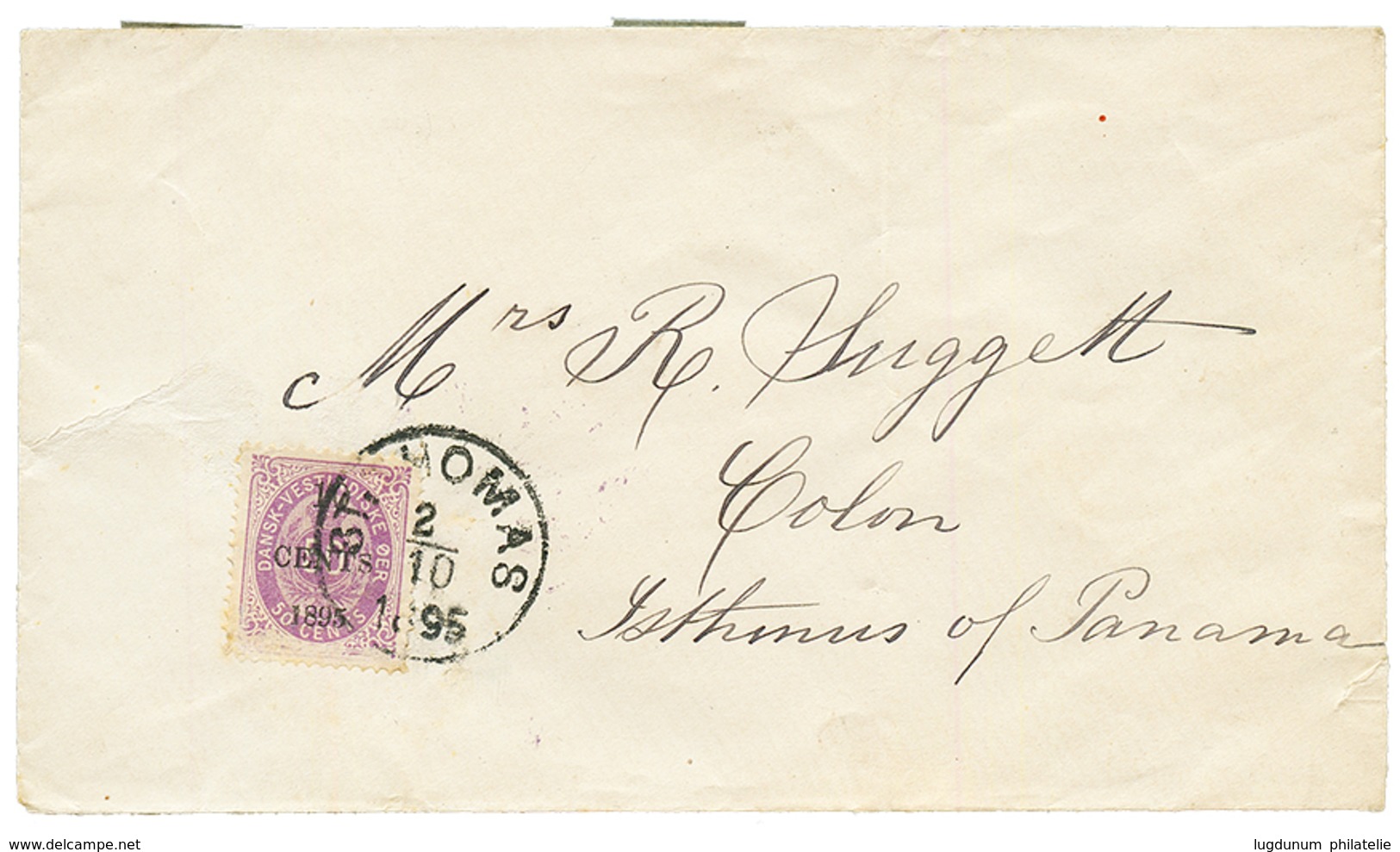 DANISH WEST INDIES To ISTHMUS Of PANAMA : 1895 1c On 50c (small Fault) Canc. ST THOMAS On Envelope To COLON, ISTHMUS Of  - Denmark (West Indies)