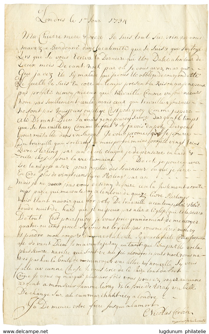 1734 Entire Letter From LONDON To "ST PIERRE DU BOIS, GUERNESEY". Superb. - Other & Unclassified