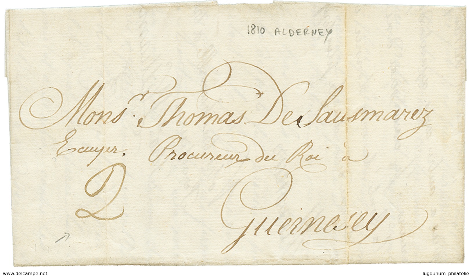 "ALDERNAY" : 1810 "2" Tax Marking On Entire Letter Datelined "AURIGNY" To GUERNESEY. RARE. Vvf. - Other & Unclassified