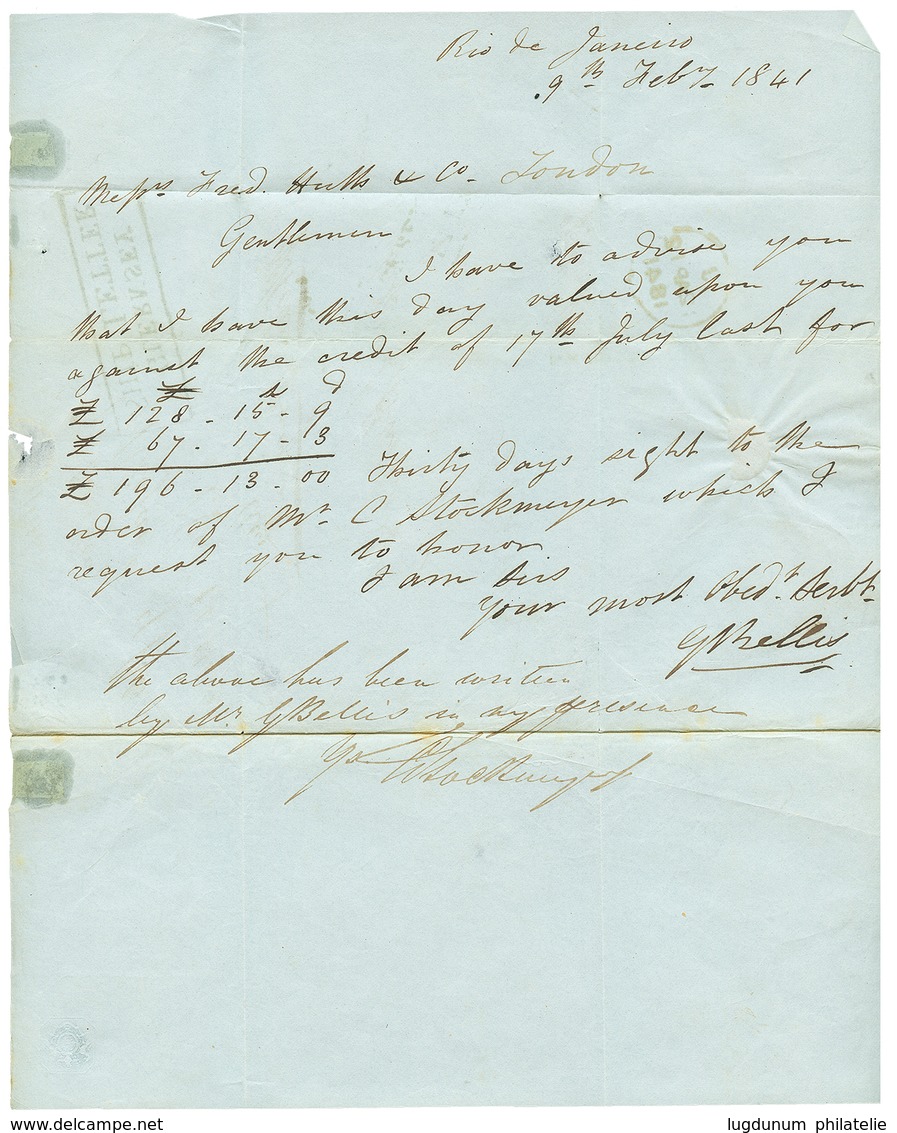 1841 GUERNESEY SHIP LETTER On Reverse Of Entire Letter From RIO DE JANEIRO (BRAZIL) To LONDON. Vvf. - Otros & Sin Clasificación