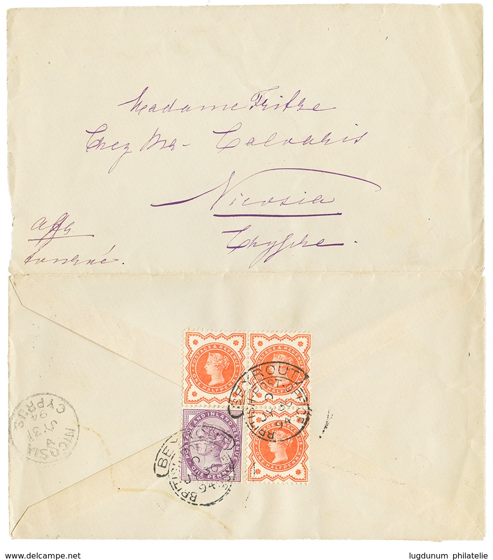 GB Used In SYRIA : 1894 GREAT BRITAIN 1/2p(x3) + 1d Canc. BEYROUTH BRITISH POST OFFICE On Reverse Of Envelope To NICOSIA - Autres & Non Classés