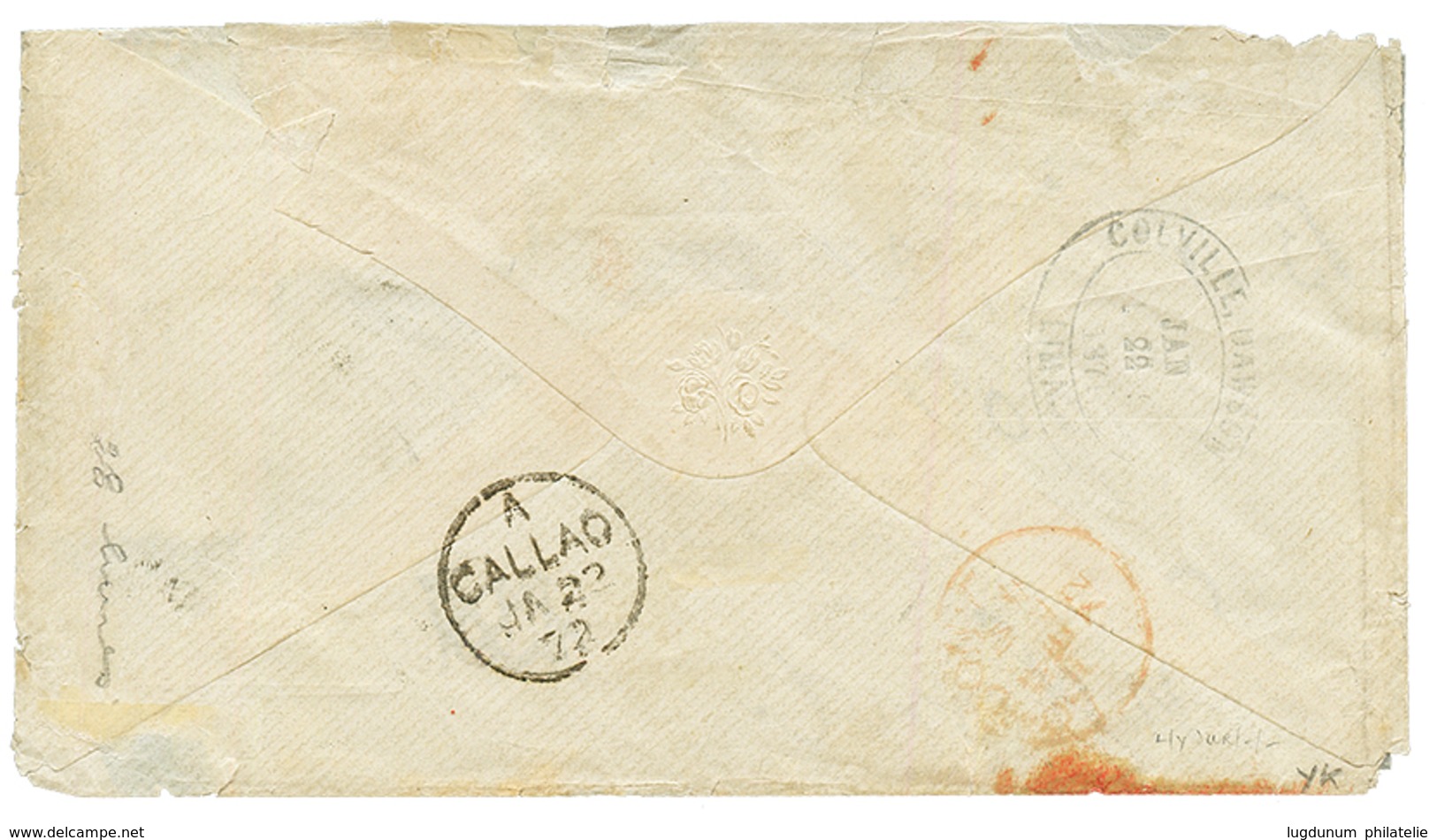 CALLAO PERU : 1872 Mixt GB 1 SHILLING + 6d + PERU 1D Canc. C38 On Envelope From LIMA To ENGLAND. Verso, CALLAO Cds. Scar - Otros & Sin Clasificación