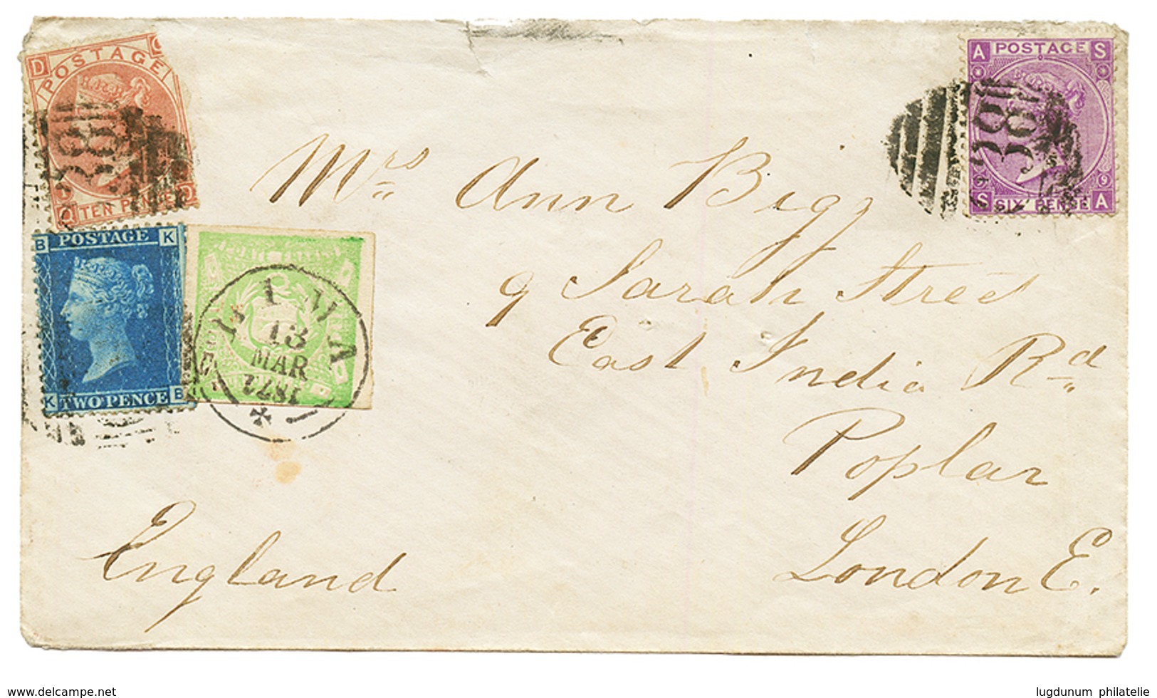 CALLAO PERU : 1872 Mixt GB 10P(fault)+ 2d + 6d Canc. C38 + PERU 1D Canc. LIMA On Envelope To ENGLAND. Scarce. Vf. - Autres & Non Classés