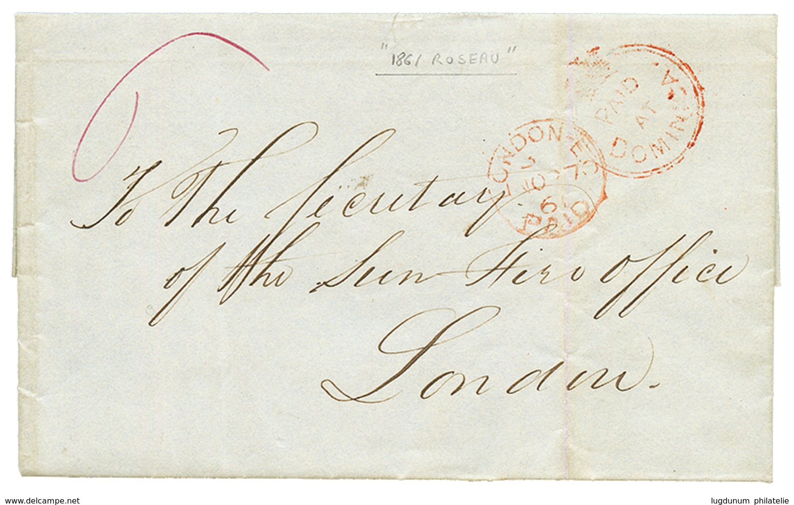 1861 Crown Circle PAID AT DOMINICA On Entire Letter Datelined "ROSEAU" To LONDON. Vf. - Otros & Sin Clasificación