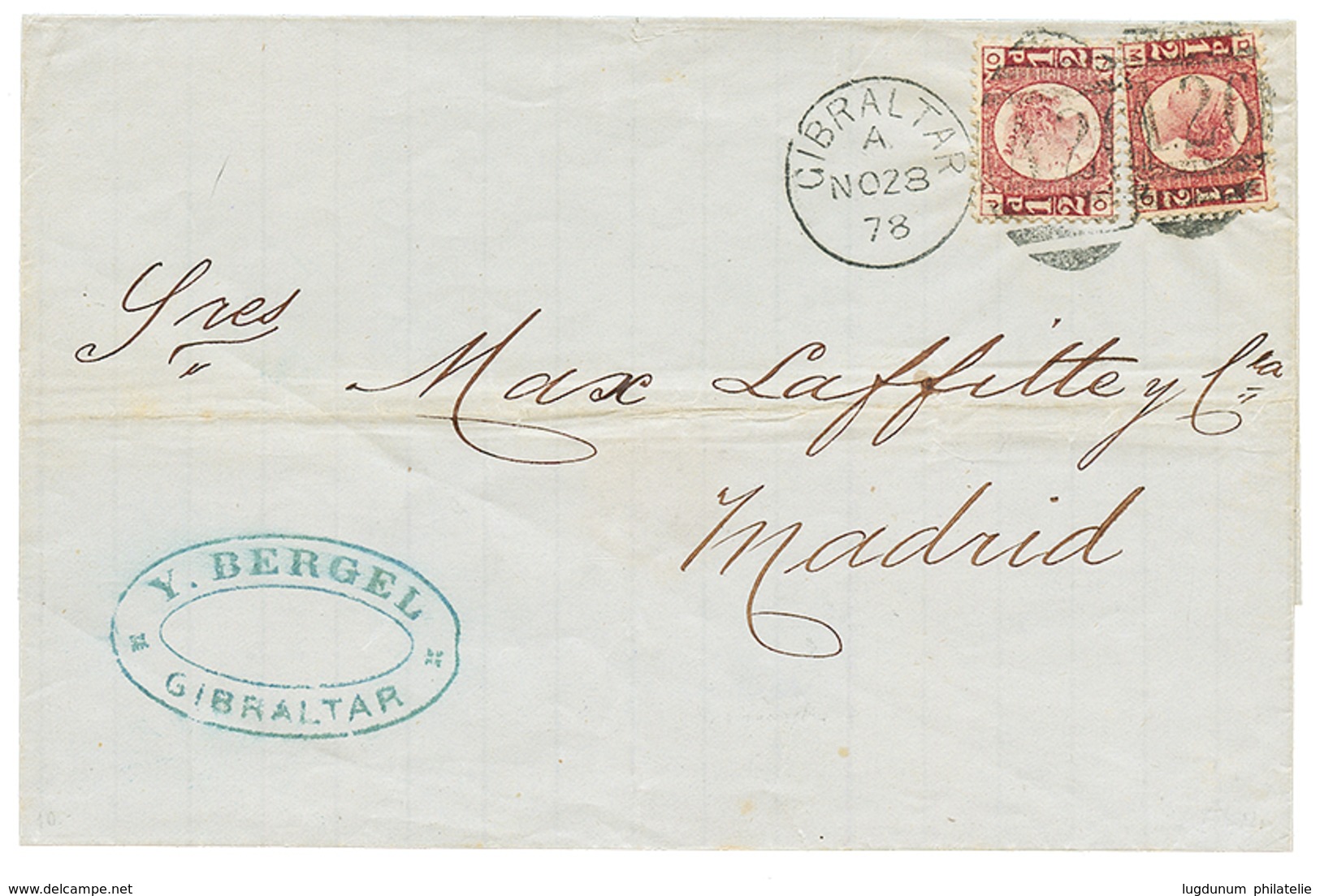 1878 1/2d(x2) Canc. GIBRALTAR On Cover To SPAIN. Superb. - Otros & Sin Clasificación